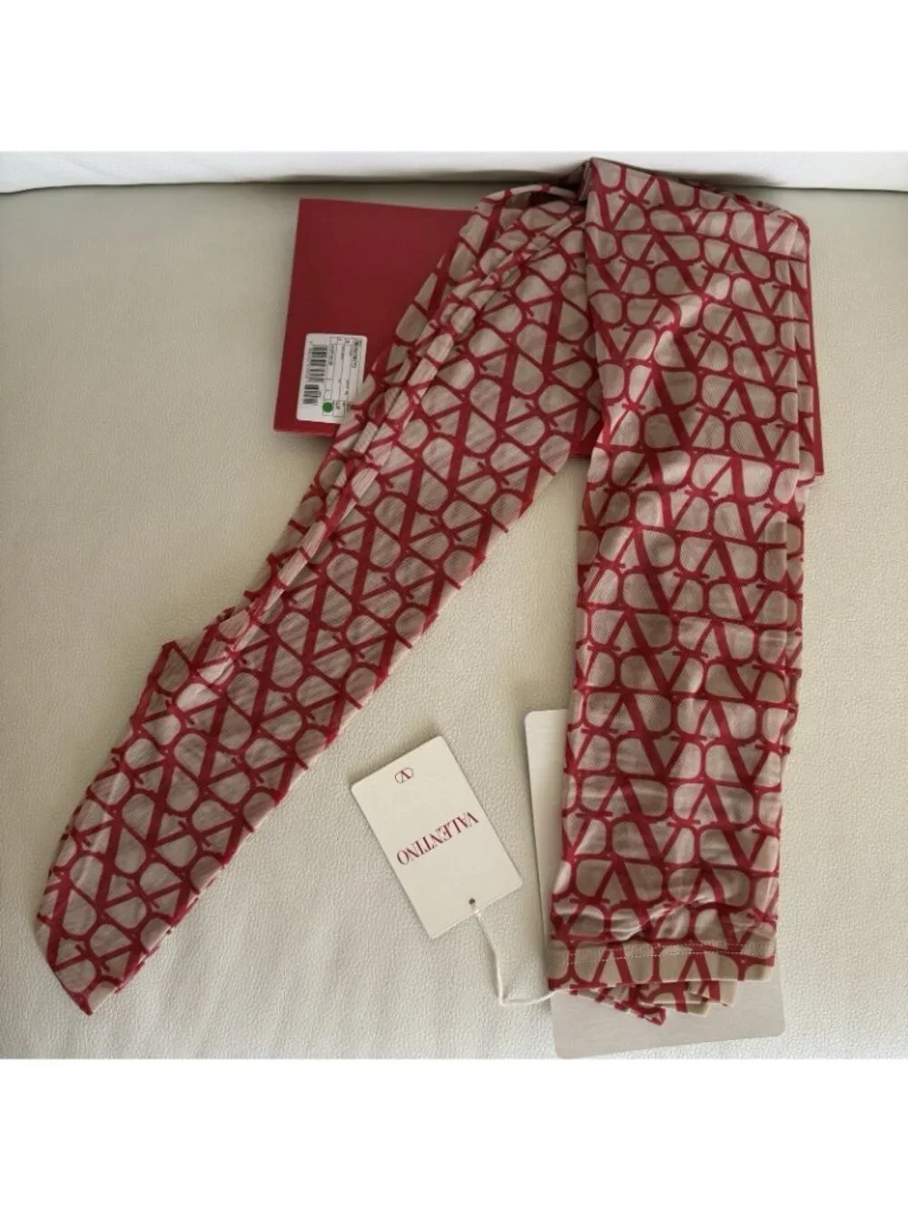 NWT Valentino Beige & Red Iconographe Tights Logo Sz L-XL
